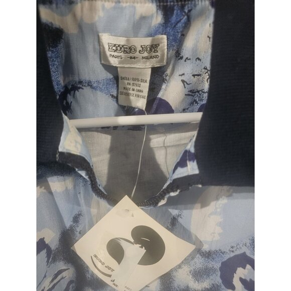 Euro Joy 100% Silk Blue Floral Windbreaker Jacket Vintage NEW Women's Medium - Picture 3 of 5